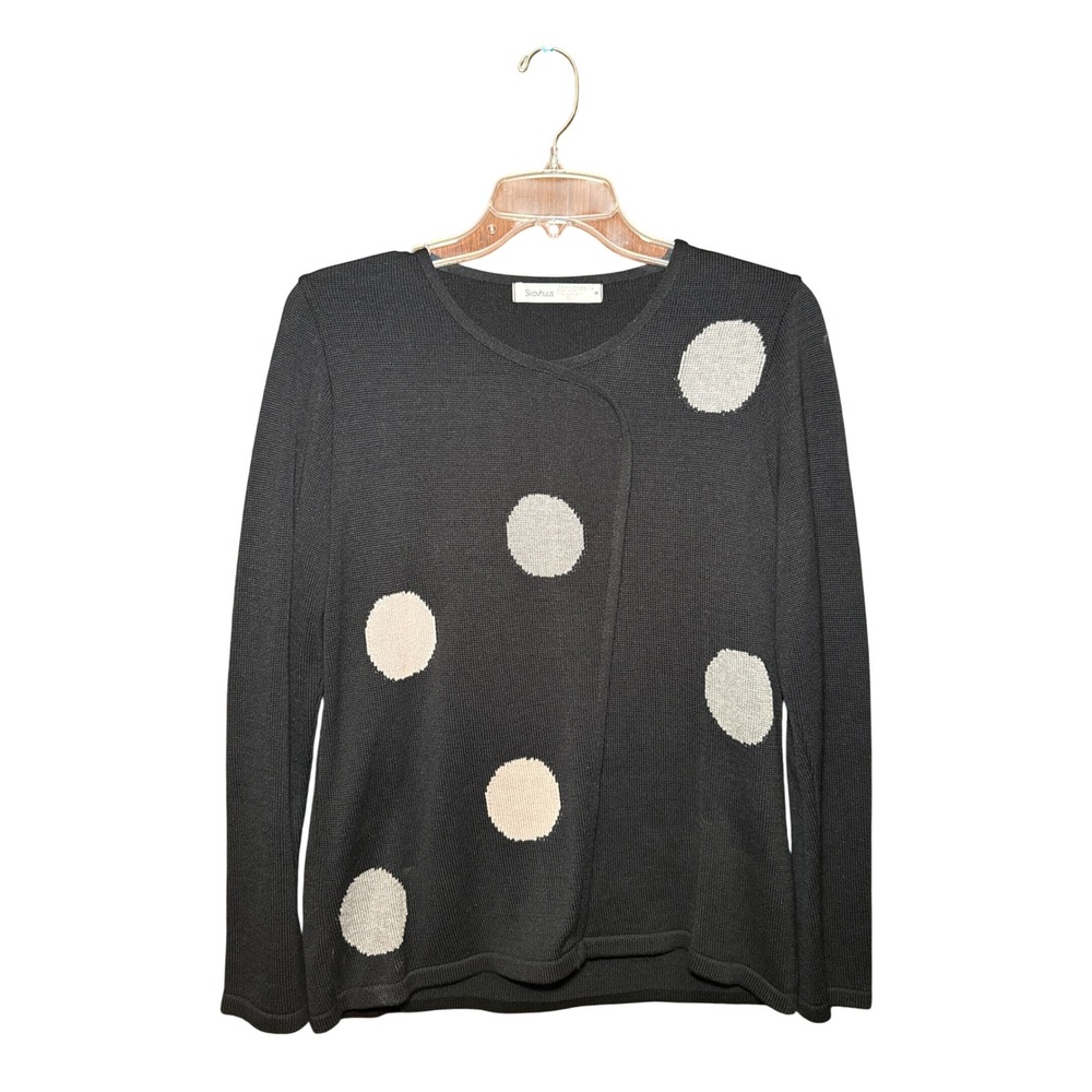 Skovhuus Denmark Womens Small Black Polka Dot Cotton Blend Long Sleeve Sweater